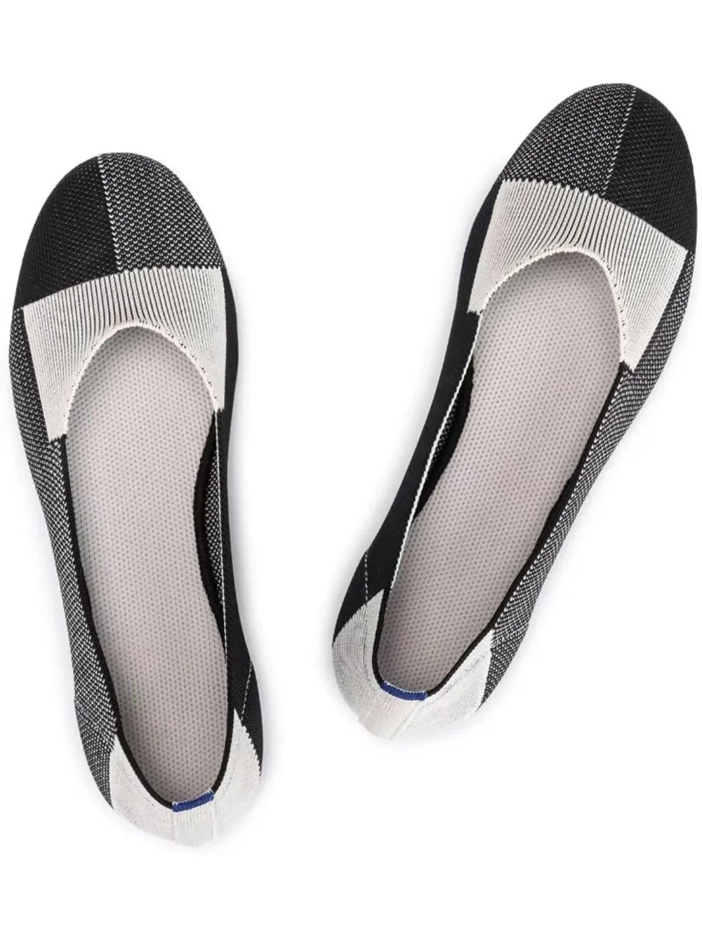 Women's Black And Grey Round Toe Low Wedge Slip On Ballerina Ballet Flat Shoes